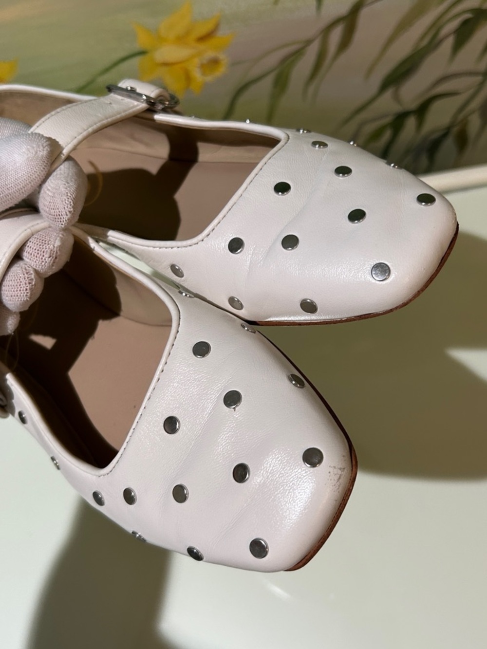 Sam Edelman Michaela Studded Leather White Mary Jane Flats. Size 8.5 - Picture 8 of 15